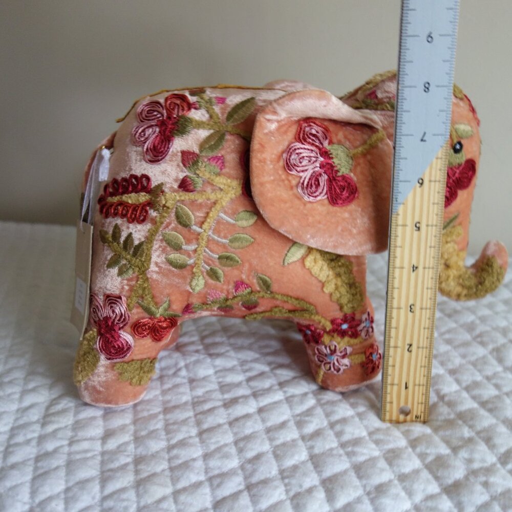 NWT ANKE DRESCHSEL Handmade “HOPE” New Rose Elephant Plush Silk Velvet Embroider - Picture 3 of 8